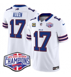 Men Buffalo Bills 17 Josh Allen White F U S E  2024 AFC East Division Champions With 4 Star C Ptach Vapor Limited Stitched Football Jersey