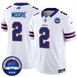 Men Buffalo Bills  2 D J  Moore White F U S E  2026 Inaugural Season at Highmark Stadium Patch Stitched Football Jersey