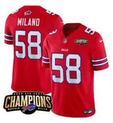 Men Buffalo Bills 58 Matt Milano Red 2023 F U S E  AFC East Champions Ptach Stitched Football Jersey