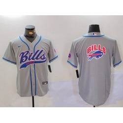 Men Buffalo Bills Grey Team Blank Cool Base Stitched Baseball Jersey 3