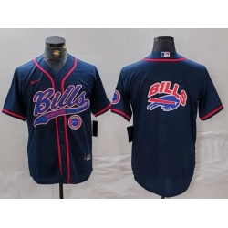 Men Buffalo Bills Navy Team Big Logo With Patch Cool Base Stitched Baseball Jersey 4