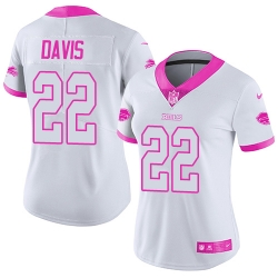 Nike Bills #22 Vontae Davis White Pink Womens Stitched NFL Limited Rush Fashion Jersey