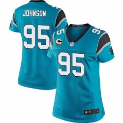 Nike Panthers #95 Charles Johnson Blue Team Color Women Stitched NFL Jersey