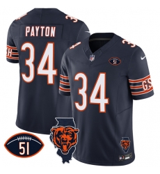 Men Chicago Bears 34 Walter Payton Navy F U S E  With Illinois And No  51 Patch Stitched Football Jersey