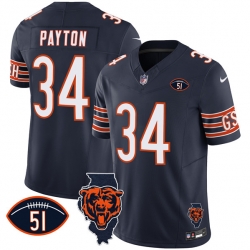 Men Chicago Bears 34 Walter Payton Navy F U S E  With Illinois And No  51 Patch Stitched Football Jersey