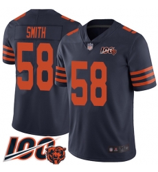 Men Chicago Bears 58 Roquan Smith Limited Navy Blue Rush Vapor Untouchable 100th Season Football Jersey 