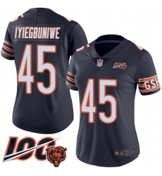 Women Chicago Bears 45 Joel Iyiegbuniwe Navy Blue Team Color 100th Season Limited Football Jersey