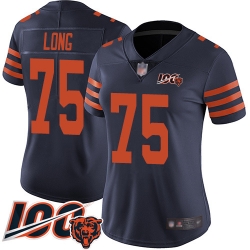 Women Chicago Bears 75 Kyle Long Limited Navy Blue Rush Vapor Untouchable 100th Season Football Jersey