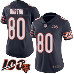 Women Chicago Bears 80 Trey Burton Navy Blue Team Color 100th Season Limited Football Jersey