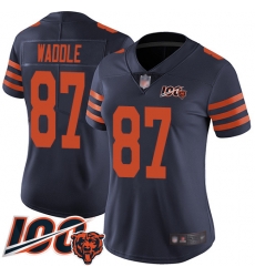 Women Chicago Bears 87 Tom Waddle Limited Navy Blue Rush Vapor Untouchable 100th Season Football Jersey 