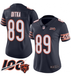 Women Chicago Bears 89 Mike Ditka Navy Blue Team Color 100th Season Limited Football Jersey