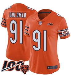 Women Chicago Bears 91 Eddie Goldman Orange Alternate 100th Season Limited Football Jersey