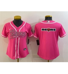 Women Chicago Bears Pink Team Big Logo With Patch Cool Base Stitched Baseball Jersey