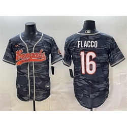Men Cincinnati Bengals 16 Joe Flacco Grey Camo With Patch Cool Base Stitched Baseball Jersey