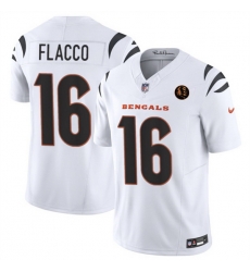Men Cincinnati Bengals 16 Joe Flacco White 2023 F U S E  With John Madden Patch Vapor Limited Stitched Football Jersey
