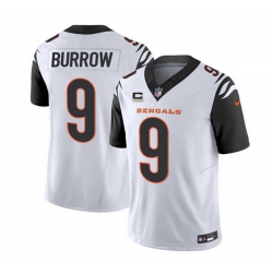 Men Cincinnati Bengals 9 Joe Burrow 2023 F U S E  White With 4 Star C Patch Vapor Untouchable Limited Stitched Jersey