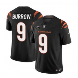 Men Cincinnati Bengals 9 Joe Burrow Black 2023 F U S E  With 4 Star C Patch Vapor Untouchable Limited Stitched Jersey