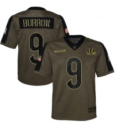 Youth Cincinnati Bengals Joe Burrow Nike Olive 2021 Salute To Service Game Jersey