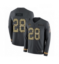 Youth Nike Cincinnati Bengals 28 Joe Mixon Limited Black Salute to Service Therma Long Sleeve NFL Jersey