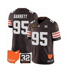 Men Cleveland Browns 95 Myles Garrett Brown 2023 F U S E  With Jim Brown Memorial Patch And 4 Star C Patch Vapor Untouchable Limited Stitched Jersey