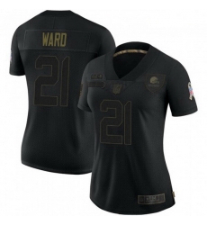 Women Cleveland Browns 21 Denzel Ward Black 2020 Salute To Service Jersey