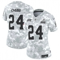 Women Cleveland Browns 24 Nick Chubb 2024 F U S E Arctic Camo Salute To Service Limited Stitched Jersey