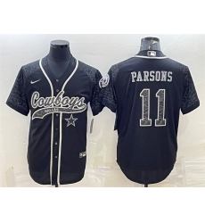 Men Dallas Cowboys 11 Micah Parsons Black Reflective With Patch Cool Base Stitched Baseball Jersey