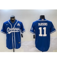 Men Dallas Cowboys 11 Micah Parsons Royal With Patch Cool Base Stitched Baseball Jersey 2