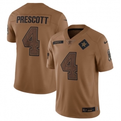 Men Dallas Cowboys 4 Dak Prescott 2023 Brown Salute To Service Limited Stitched Football Jersey