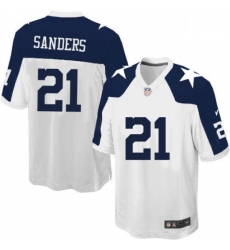 Mens Nike Dallas Cowboys 21 Deion Sanders Game White Throwback Alternate NFL Jersey