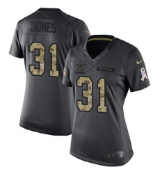 Nike Cowboys #31 Byron Jones Black Womens Stitched NFL Limited 2016 Salute to Service Jersey