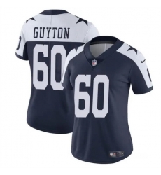 Women Dallas Cowboys 60 Tyler Guyton Navy White 2024 Draft Vapor Thanksgiving Limited Stitched Football Jersey