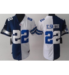 Women Nike Dallas Cowboys 22 E.SMITH Blue White Split NFL Jerseys