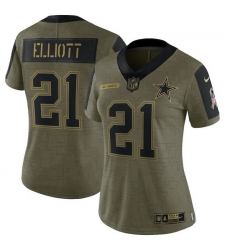 Women's Dallas Cowboys Ezekiel Elliott Nike Olive 2021 Salute To Service Limited Player Jersey