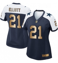 Womens Nike Dallas Cowboys 21 Ezekiel Elliott Elite NavyGold Throwback Alternate NFL Jersey