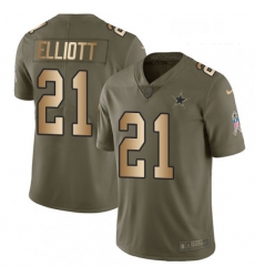 Youth Nike Dallas Cowboys 21 Ezekiel Elliott Limited OliveGold 2017 Salute to Service NFL Jersey