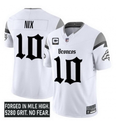 Men Denver Broncos 10 Bo Nix White 2025 F U S E With 1 Star C Patch Gothic Mile High Shadows Edition Vapor Limited Stitched Football Jersey Men Denver Broncos 10 Bo Nix White 2025 F U S E With 1 Star C Patch Gothic Mile High Shadows Edition Vapor Limited Stitched Football Jersey