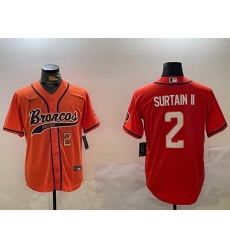 Men Denver Broncos 2 Pat Surtain II Orange Cool Base Stitched Baseball Jersey 2