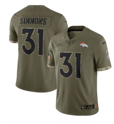 Men Denver Broncos 31 Justin Simmons Olive 2022 Salute To Service Limited Stitched Jersey