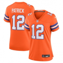 Women Denver Broncos 12 Tim Patrick Orange Mile High Collection 1977 Throwback Stitched Jersey