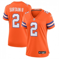 Women Denver Broncos 2 Patrick Surtain II Orange Mile High Collection 1977 Throwback Stitched Jersey