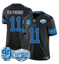 Men Detroit Lions 11 Kalif Raymond Black 2024 NFC North Champions 90th Anniversary Patch F U S E  Vapor Limited Stitched Jersey