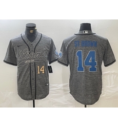 Men Detroit Lions 14 Amon Ra St  Brown Grey Cool Base Stitched Baseball Jersey 6