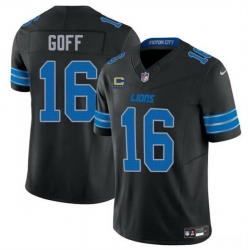 Men Detroit Lions 16 Jared Goff Black 2024 F U S E  With 4 Star C Patch 2nd Alternate Vapor Limited Stitched Jersey