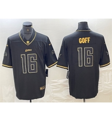 Men Detroit Lions 16 Jared Goff Black Gold Edition Stitched Jersey