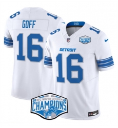 Men Detroit Lions 16 Jared Goff White 2024 NFC North Champions F U S E  Vapor Limited Stitched Jersey