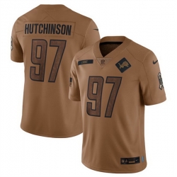 Men Detroit Lions 97 Aidan Hutchinson 2023 Brown Salute To Service Limited Stitched Jersey