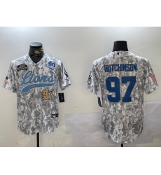 Men Detroit Lions 97 Aidan Hutchinson 2024 Arctic Camo Salute To Service Stitched Baseball Jersey 5