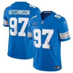 Men Detroit Lions 97 Aidan Hutchinson Blue 2024 F U S E  With 1 Star C Patch Vapor Limited Stitched Jersey