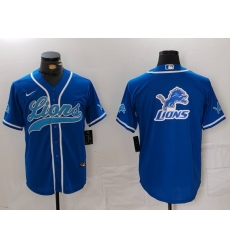 Men Detroit Lions Team Big Logo Blue Cool Base Stitched Baseball Jersey